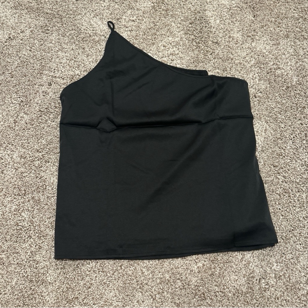 Black one shoulder silk top